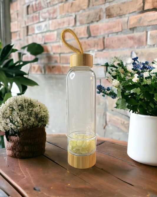 Crystal Infused Glass Water Bottle (Citrine)
