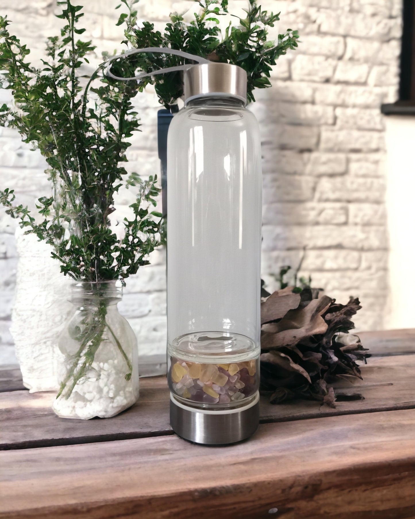 Crystal Infused Glass Water Bottle (Fluorite)