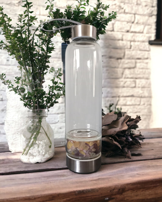 Crystal Infused Glass Water Bottle (Fluorite)